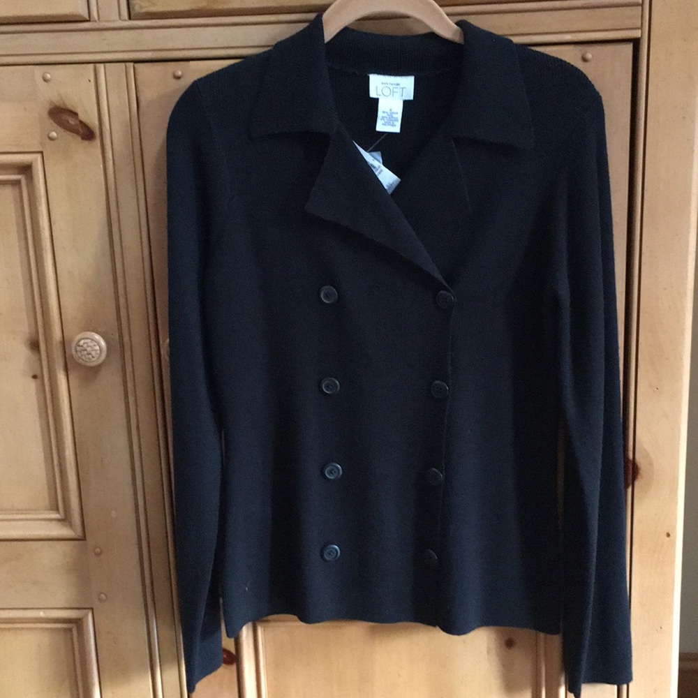 NWT Ann Taylor LOFT Small S Black Sweater Double Button Cardigan Jacket NEW